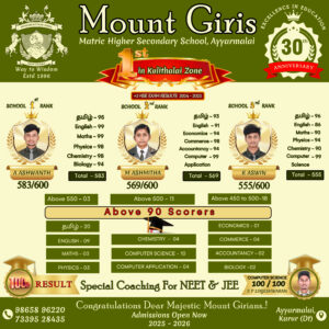 +2 HSE RESULT 2024-2025 ( MOUNT GIRIS MATRIC HR. SEC. SCHOOL, AYYARMALAI)